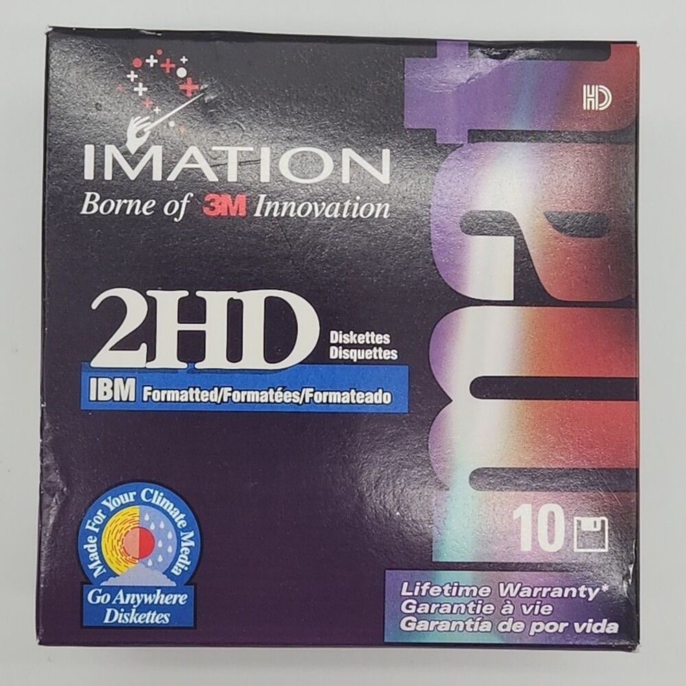 1998 NOS Imation 2HD IBM Box of 10 Diskettes Sealed
